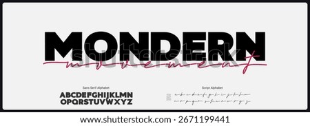 Modern bold sans serif paired with handwritten script vector font. Bold sans serif with capital alphabet and authentic handwritten script alphabet with signature style.  Modern classy typography.