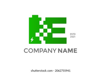 Modern, Bold and Strong illustration logo design initial E battery charge data.