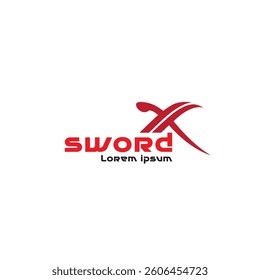"Modern and bold Sword X logo featuring two crossed swords forming an 'X' shape. This versatile emblem is perfect for gaming teams, esports branding, security agencies,