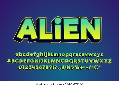 Modern bold text effect with modern 3d design, gradient font complete set alphabet for game title or logo