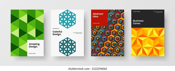 Modern book cover A4 vector design illustration collection. Fresh geometric tiles placard layout composition.