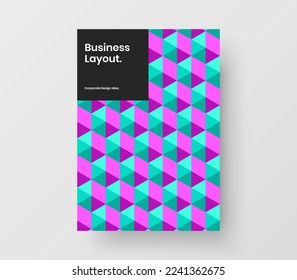 Modern book cover A4 vector design illustration. Original mosaic hexagons poster layout.