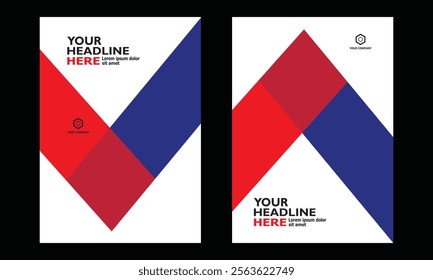 Modern book cover template in blue, red, white color. A4 size book cover template for annual report, magazine, booklet, proposal, portfolio, brochure, poster vector