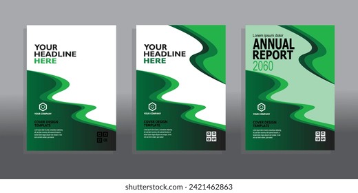 Modern book cover template in white, green color. A4 size book cover template for annual report, magazine, booklet, proposal, portfolio, brochure, poster