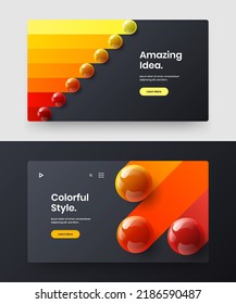 Modern book cover vector design illustration composition. Multicolored realistic spheres corporate identity concept bundle.