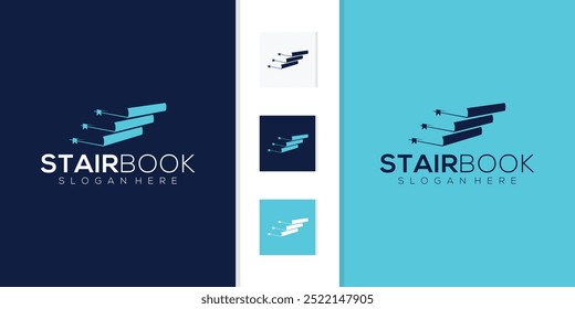 Modern Book Ladder Illustration Design. Stack of Books or Book Ladder Logo