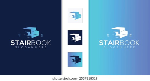 Modern Book Ladder Illustration Design. Stack of Books or Book Ladder Logo