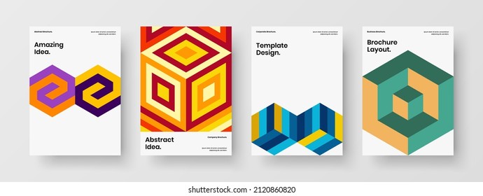 Conjunto de conceptos vectoriales de diseño A4 del folleto moderno. Composición de la ilustración original de los hámpanos de mosaico.