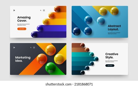 Modern booklet design vector concept set. Fresh realistic spheres company cover illustration composition.
