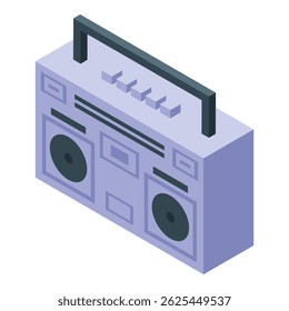 Modern boombox with a handle, playing music with buttons and speakers