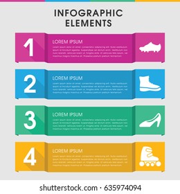 Modern boot infographic template. infographic design with boot icons includes woman shoe, skate rollers. can be used for presentation, diagram, annual report, web design.