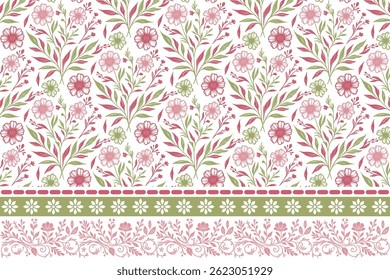 modern border embroidery. one line flower sketch. seamless botanical pattern. hand drawn petal repeat. minimal floral texture. outline textile design

