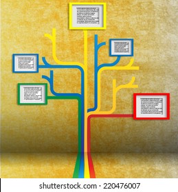 Modern Border Frame with Retro Line Family Tree on Vintage Wall Background for your Photo or Image Gallery . Vector Illustration .