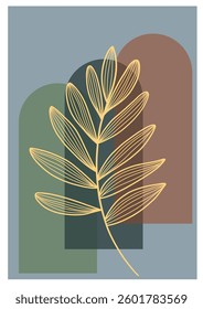 Modern botanical artwork featuring abstract geometric shapes and delicate line art of a plant