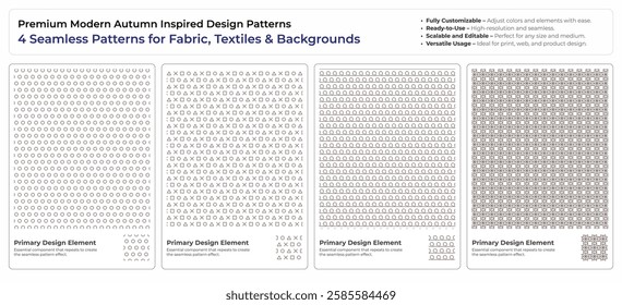 Modern Botanical Autumn Seamless Vector Patterns – 4 Elegant Designs for Textile and Branding
