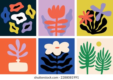 Modern Botanical Composition, Flower in Matisse Style for Poster, Invitation or Greeding Cards.