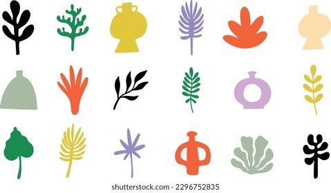 Modern Botanical Composition, Flower in Matisse Style for Poster, Invitation or Greeding Cards.
