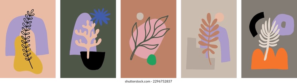 Modern Botanical Composition, Flower in Matisse Style for Poster, Invitation or Greeding Cards.
