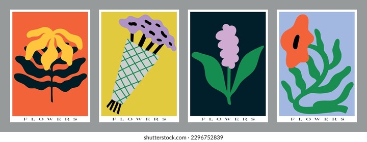 Modern Botanical Composition, Flower in Matisse Style for Poster, Invitation or Greeding Cards.
