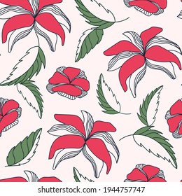 Modern botanical floral pattern, abstract flower and leaf background, vector illustration, fabric print, textile