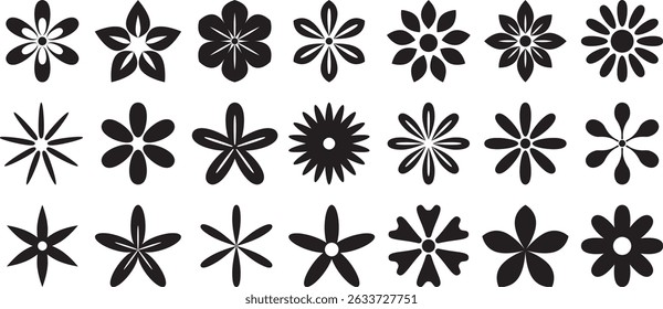 Silhuetas de vetor de flores botânicas modernas em preto para design gráfico