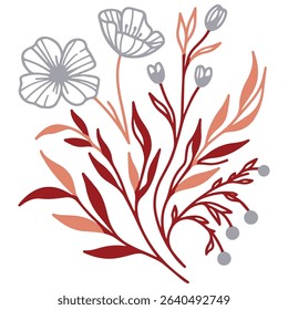 modern botanical illustration with simple flower lines.floral sketch for fashion and cushion cover use.detailed art for digital projects

