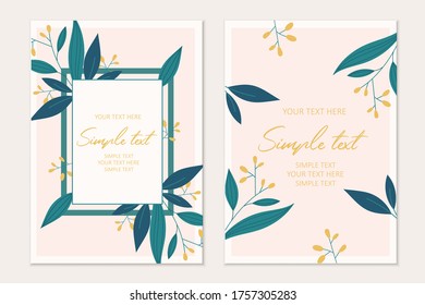 Modern botanical invitation card template with flowers and leaves.Cards with space for text. 