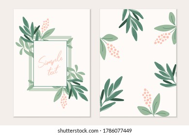 Modern botanical invitation card template with flowers and leaves.Cards with space for text. 