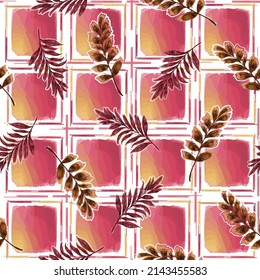 Modern botanical leaves on pink and orange tone watercolour seamless pattern vector illustration ,Design for fashion , fabric, textile, wallpaper, cover, web , wrapping and all prints 

