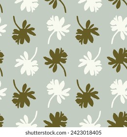 Modern botanical minimal wildflower vector pattern. Summer gender neutral pressed flower silhouette background. Simple nature floral paper cut out wallpaper for wedding, hedgerow decor repeat tile.