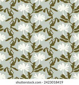 Modern botanical minimal wildflower vector pattern. Summer gender neutral pressed flower silhouette background. Simple nature floral paper cut out wallpaper for wedding, hedgerow decor repeat tile.