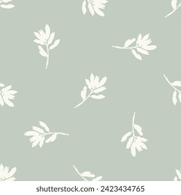 Modern botanical minimal wildflower vector pattern. Summer gender neutral pressed flower silhouette background. Simple nature floral paper cut out wallpaper for wedding, hedgerow decor repeat tile.