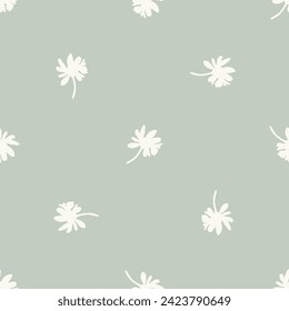 Modern botanical minimal wildflower vector pattern. Summer gender neutral pressed flower silhouette background. Simple nature floral paper cut out wallpaper for wedding, hedgerow decor repeat tile.