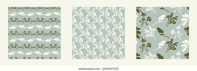 Modern botanical minimal wildflower vector pattern collection. Summer gender neutral pressed flower silhouette background. Simple nature floral paper cut out wallpaper wedding, hedgerow decor repeat.