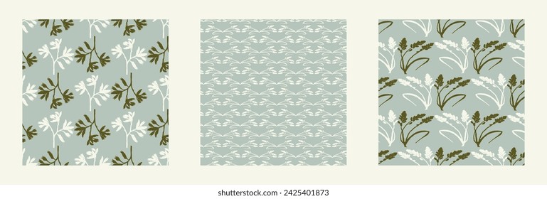 Modern botanical minimal wildflower vector pattern collection. Summer gender neutral pressed flower silhouette background. Simple nature floral paper cut out wallpaper wedding, hedgerow decor repeat.