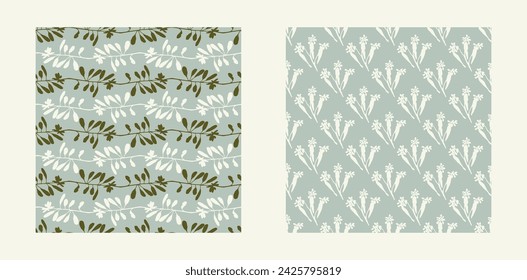 Modern botanical minimal wildflower vector pattern set. Summer gender neutral pressed flower silhouette background. Simple nature floral paper cut out wallpaper for wedding, hedgerow decor repeat.
