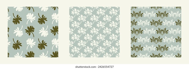 Modern botanical minimal wildflower vector pattern collection. Summer gender neutral pressed flower silhouette background. Simple nature floral paper cut out wallpaper wedding, hedgerow decor repeat.