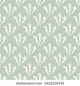 Modernes botanisches minimales Wildblumenvektormuster. Sommer geschlechtsneutral gepresste Blume Silhouette Hintergrund. Einfache Natur Blumenpapier ausgeschnitten Tapete für Hochzeit, Hecke Dekor Repeat Fliese.