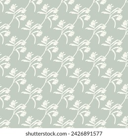 Modernes botanisches minimales Wildblumenvektormuster. Sommer geschlechtsneutral gepresste Blume Silhouette Hintergrund. Einfache Natur Blumenpapier ausgeschnitten Tapete für Hochzeit, Hecke Dekor Repeat Fliese.