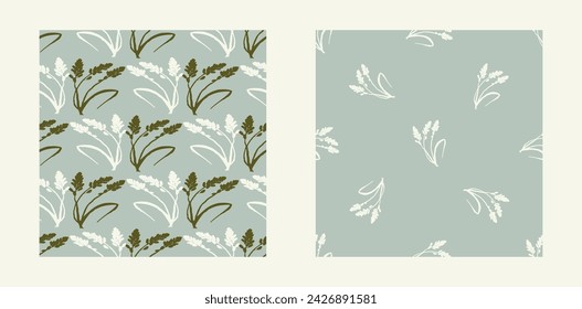 Modern botanical minimal wildflower vector pattern set. Summer gender neutral pressed flower silhouette background. Simple nature floral paper cut out wallpaper for wedding, hedgerow decor repeat.