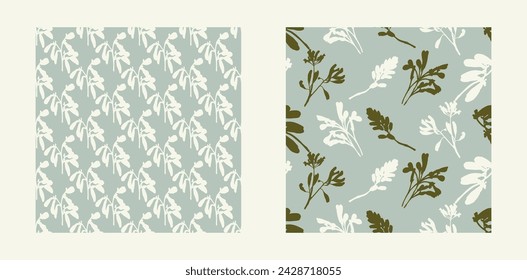 Modern botanical minimal wildflower vector pattern set. Summer gender neutral pressed flower silhouette background. Simple nature floral paper cut out wallpaper for wedding, hedgerow decor repeat.