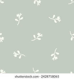 Modern botanical minimal wildflower vector pattern. Summer gender neutral pressed flower silhouette background. Simple nature floral paper cut out wallpaper for wedding, hedgerow decor repeat tile.