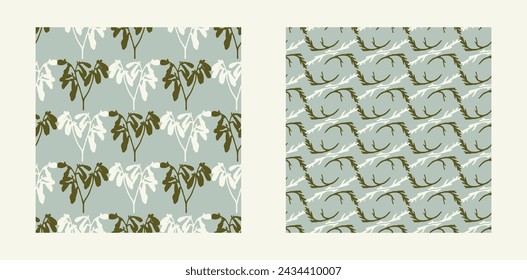 Modern botanical minimal wildflower vector pattern set. Summer gender neutral pressed flower silhouette background. Simple nature floral paper cut out wallpaper for wedding, hedgerow decor repeat.