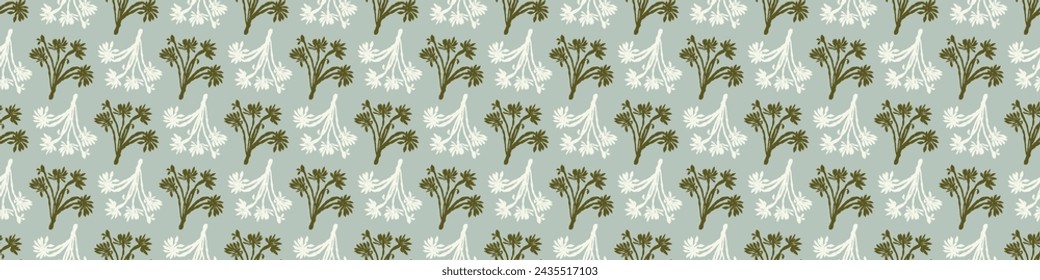 Modern botanical minimal wildflower vector border. Summer gender neutral pressed flower silhouette banner. Simple nature floral paper cut out ribbon for wedding, hedgerow decor repeat tile.