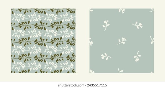 Modern botanical minimal wildflower vector pattern set. Summer gender neutral pressed flower silhouette background. Simple nature floral paper cut out wallpaper for wedding, hedgerow decor repeat.