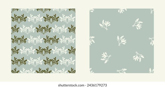 Modern botanical minimal wildflower vector pattern set. Summer gender neutral pressed flower silhouette background. Simple nature floral paper cut out wallpaper for wedding, hedgerow decor repeat.