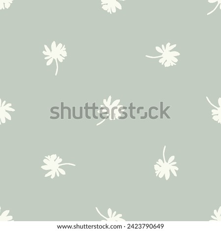 Modern botanical minimal wildflower vector pattern. Summer gender neutral pressed flower silhouette background. Simple nature floral paper cut out wallpaper for wedding, hedgerow decor repeat tile.