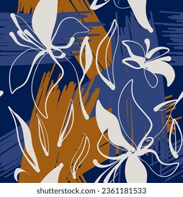 Modern botanical pattern. Floral abstract contemporary seamless pattern. Hand drawn unique print.
