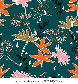 Modern botanical Plants and leaves Silhouette trendy seamless pattern vector Illustration,Design for fashion , fabric, textile, wallpaper, cover, web , wrapping and all prints 