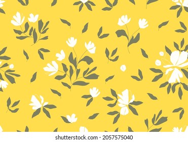 Modern botanical seamless vector pattern. Hand drawn floral illustration. Vintage wallpaper with flowers, buds and leaves. Template for cards, textile, stationery, package, and any surface design